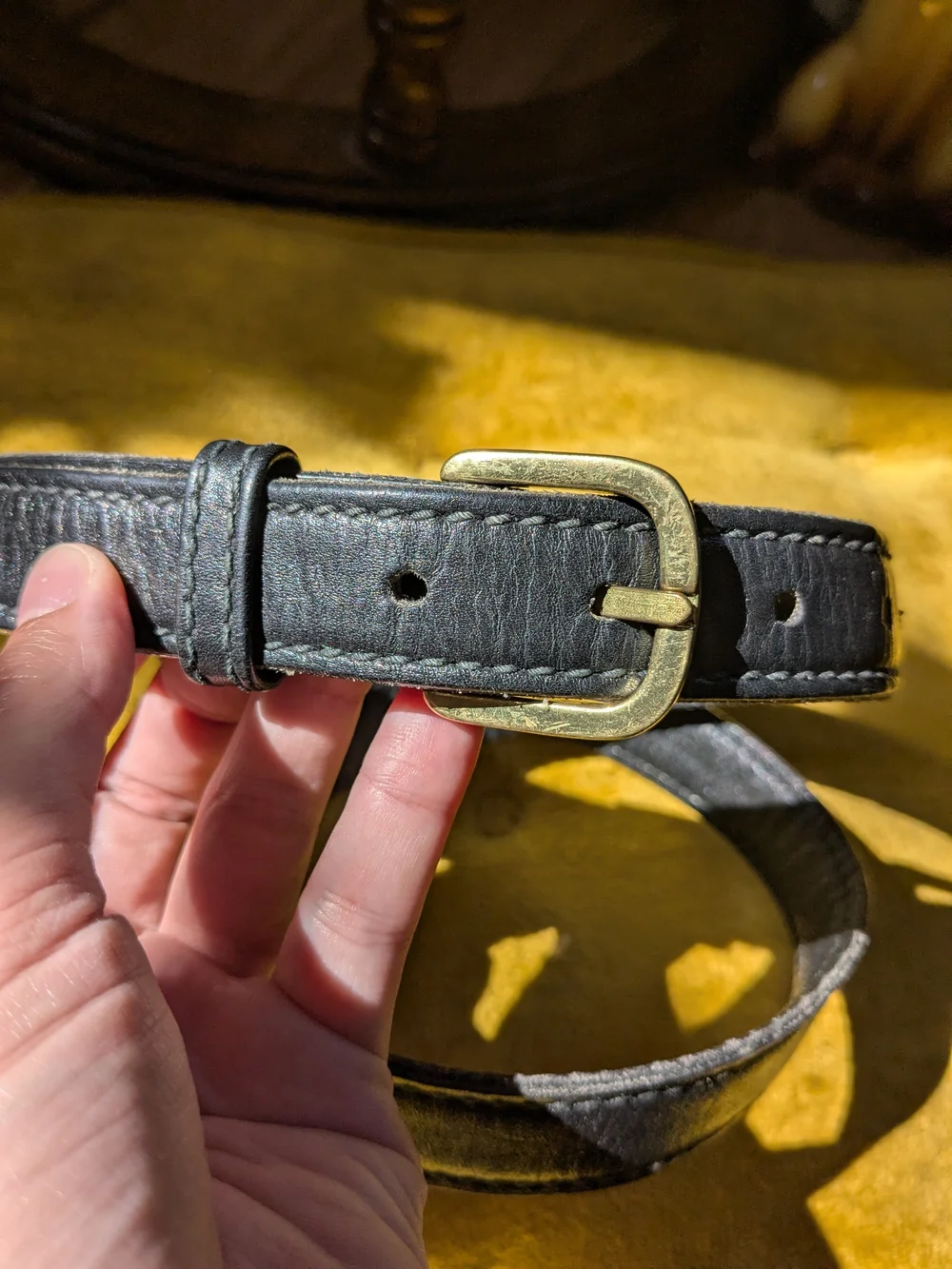 Vtg 80's Antique Saddle Leather Belt with Brass Buckle